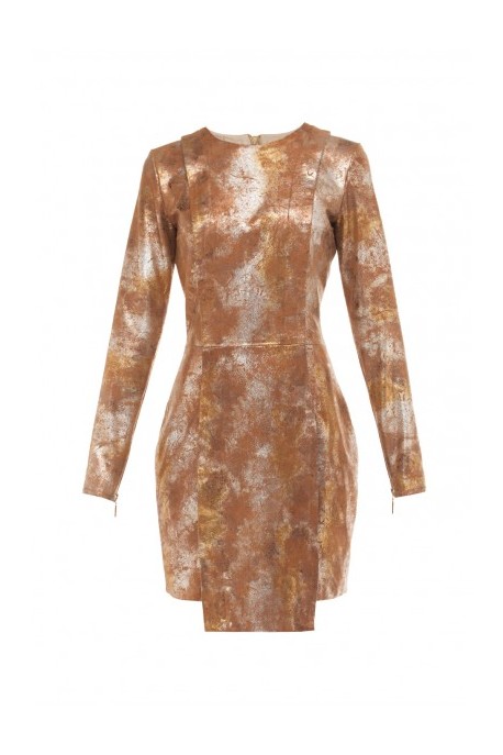 Sukienka z asymetrycznym przodem złoto-brązowa