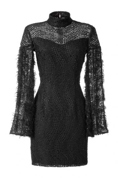 Sukienka czarna gipiura ze jedwabnymi rękawami Baroq&Roll