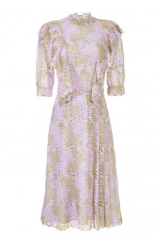 Sukienka różowo-złota z żabotem LaDorothée 