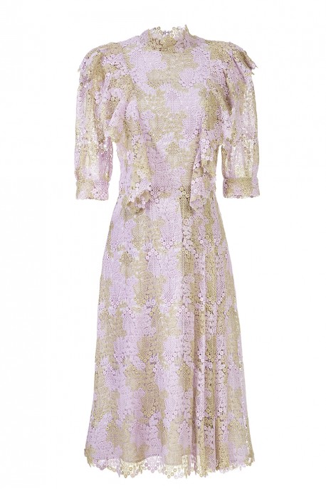 Sukienka różowo-złota z żabotem LaDorothée 