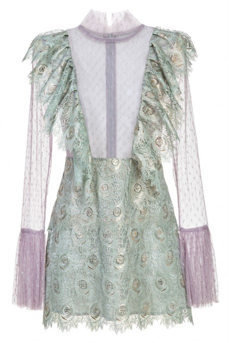 Sukienka mini z żabotem i transparentnymi rękawami LaDorothée 